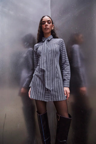 Vestido Bustiê Annie Algodão Listrado Preto e Branco Vestuario Larroudé x Jonathan Cohen