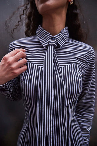 Vestido Bustiê Annie Algodão Listrado Preto e Branco Vestuario Larroudé x Jonathan Cohen