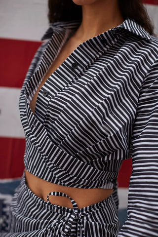 Blusa Amarração Rose Algodão Preto e Branco Vestuario Larroudé x Jonathan Cohen