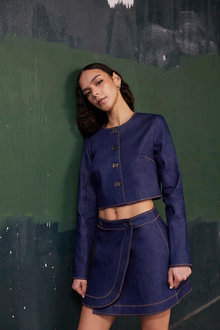 Jaqueta Cropped Gloria Jeans Azul Vestuario Larroudé x Jonathan Cohen