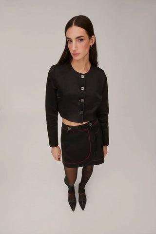 Mini Saia Marina Cetim Preto Vestuario Larroudé x Jonathan Cohen