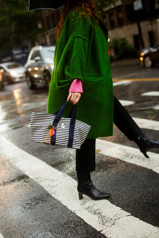 Bolsa Tote Bag Americana Lona Listrada Azul e Natural Handbags Larroudé