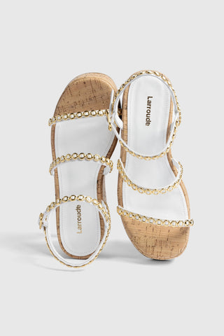 Flatform Gio Milanina Couro Verniz Branco e Cortiça Sandal Larroudé