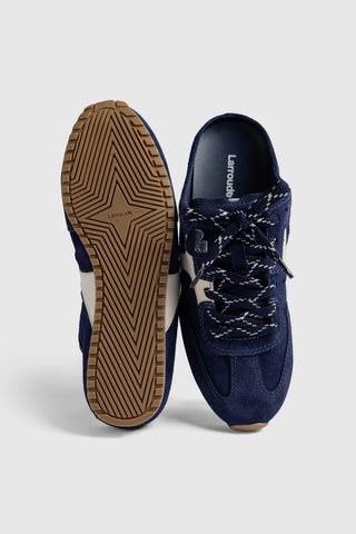 Mule Stella Camurça Azul e Couro Off White Sneaker Larroudé