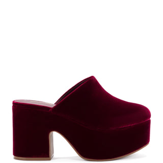 Mule Clog Plataforma Miso Veludo Vinho