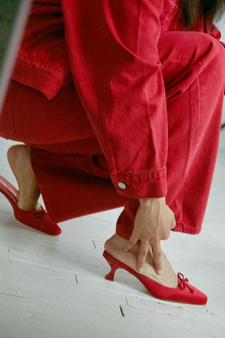 Larroudé x Parke: Mule Cetim Vermelho Mule Larroudé x Parke