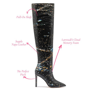 Larroudé x Libertine: Bota Couro Estampado Preto
