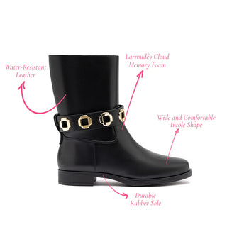 Bota Flat Milan Couro Impermeável Preto