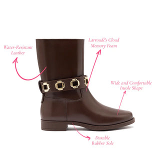 Bota Flat Milan Couro Impermeável Marrom