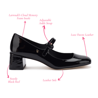Scarpin Salto Bloco Blair Couro Verniz Preto