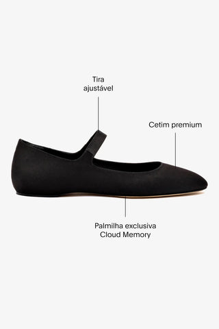 Larroudé By Nicolò B.: Sapatilha Maria Cetim Preto Ballerina Larroudé x Nicolò Beretta