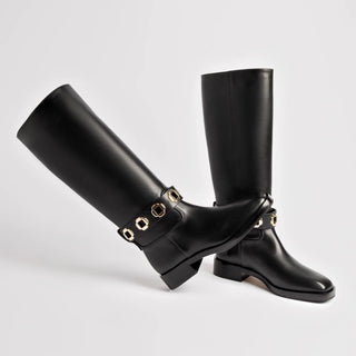 Bota Flat Milan Couro Preto