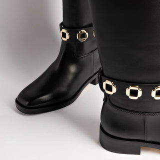 Bota Flat Milan Couro Preto