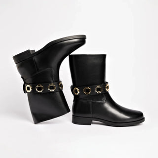 Bota Flat Milan Couro Impermeável Preto