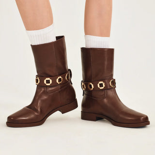 Bota Flat Milan Couro Impermeável Marrom