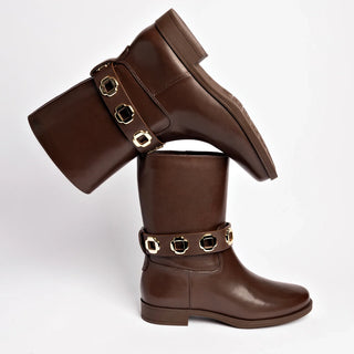 Bota Flat Milan Couro Impermeável Marrom