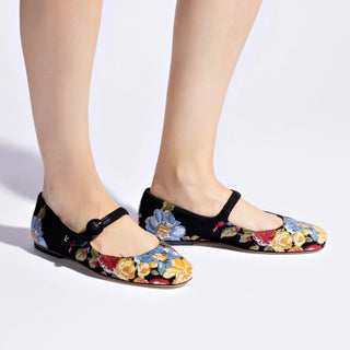 Larroudé x Markarian: Sapatilha Lã Preto Floral