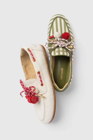 Mocassim Boat Shoe Cyprus Lona Listrada Off White Loafer Larroudé