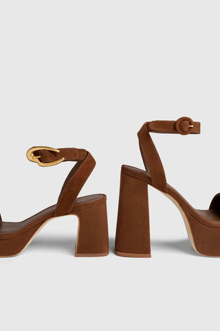 Sandália Plataforma Dolly Camurça Marrom Sandal Larroudé