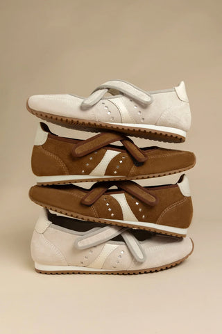 Flat Stella Ballerina Camurça Cinza e Couro Off White Ballerina Larroudé