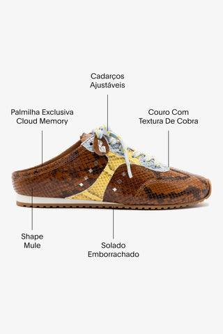 Mule Stella Couro Cobra Marrom, Couro Cobra Azul e Couro Cobra Amarelo Sneaker Larroudé