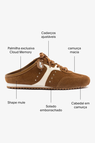 Mule Stella Camurça Marrom e Couro Off White Sneaker Larroudé
