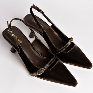 Slingback Ines Veludo Marrom