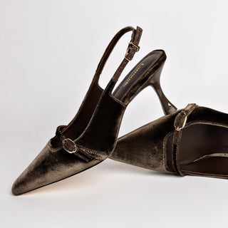 Slingback Ines Veludo Marrom