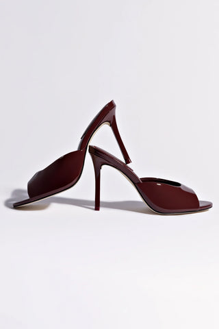 Larroudé x Jonathan Cohen: Mule Couro Verniz Bordô Sandal Larroudé x Jonathan Cohen