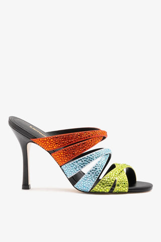 Mule Sophia Crystal Cetim Multicor Mule Larroudé