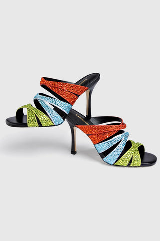 Mule Sophia Crystal Cetim Multicor Mule Larroudé