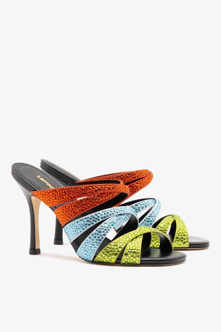 Mule Sophia Crystal Cetim Multicor Mule Larroudé
