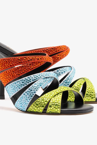 Mule Sophia Crystal Cetim Multicor Mule Larroudé