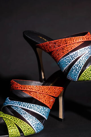 Mule Sophia Crystal Cetim Multicor Mule Larroudé