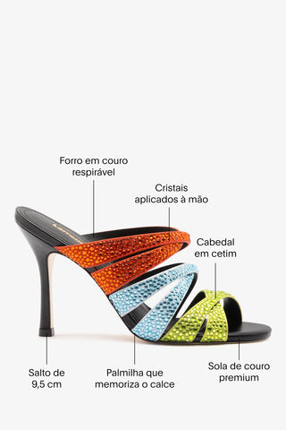 Mule Sophia Crystal Cetim Multicor Mule Larroudé