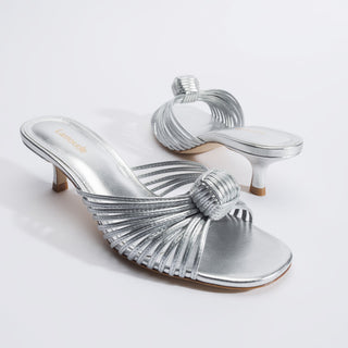 Mule Valerie Couro Prateado