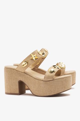 Mule Plataforma Madison Ráfia Bege Sandal Larroudé