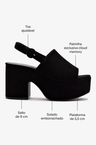 Sandália Plataforma Miso Camurça Preto Sandal Larroudé