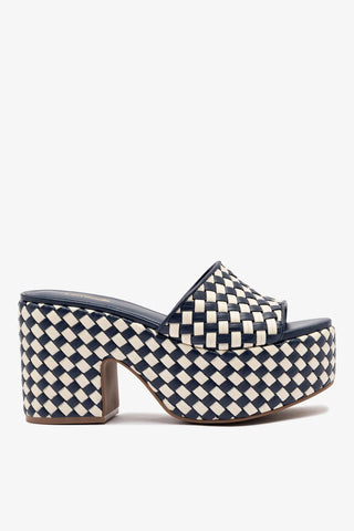 Mule Plataforma Miso Couro Azul e Couro Off White Sandal Larroudé