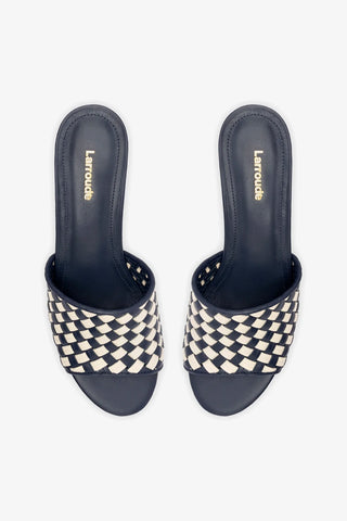 Mule Plataforma Miso Couro Azul e Couro Off White Sandal Larroudé