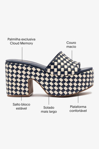 Mule Plataforma Miso Couro Azul e Couro Off White Sandal Larroudé