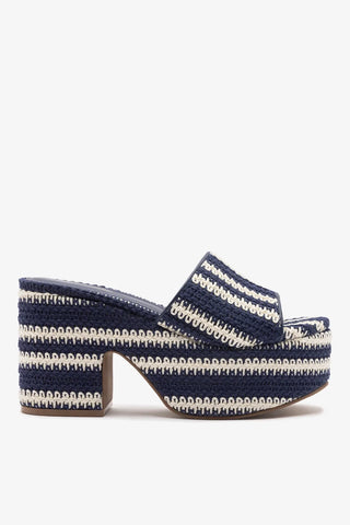 Mule Miso Crochê Listrado Azul Mule Larroudé
