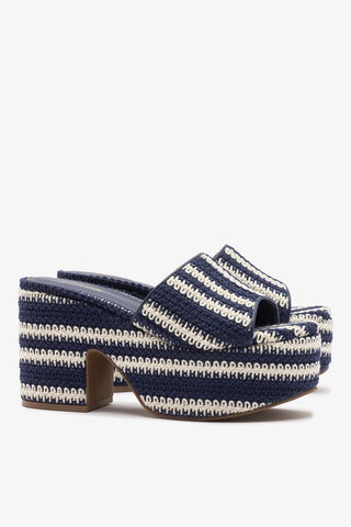 Mule Miso Crochê Listrado Azul Mule Larroudé