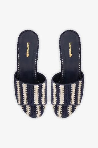 Mule Miso Crochê Listrado Azul Mule Larroudé