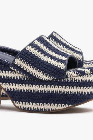 Mule Miso Crochê Listrado Azul Mule Larroudé