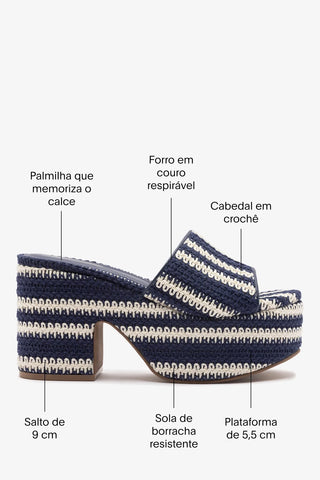 Mule Miso Crochê Listrado Azul Mule Larroudé