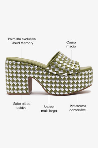 Mule Plataforma Miso Couro Verde e Couro Prateado Sandal Larroudé
