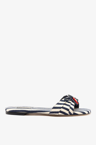 Flat Bardot Lona Listrado Azul Flat Larroudé