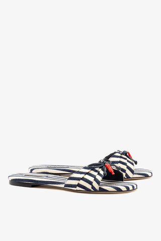 Flat Bardot Lona Listrado Azul Flat Larroudé