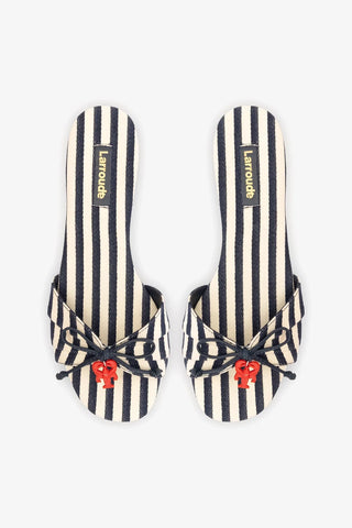 Flat Bardot Lona Listrado Azul Flat Larroudé